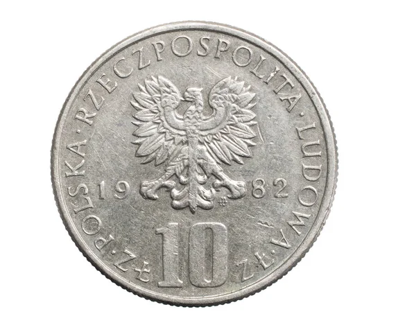 Десять Польских Злотых Белом Изолированном Фоне — стоковое фото