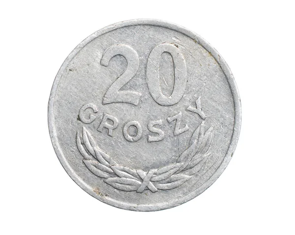 Polska Tjugo Grova Mynt Vit Isolerad Bakgrund — Stockfoto
