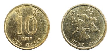 Hong Kong beyaz izole arka planda on sent bozuk para