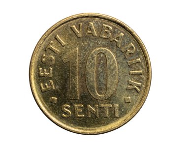 Estonya beyaz izole arka planda on senti madeni para