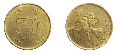 Hong Kong 50 sent para beyaz izole arka plan