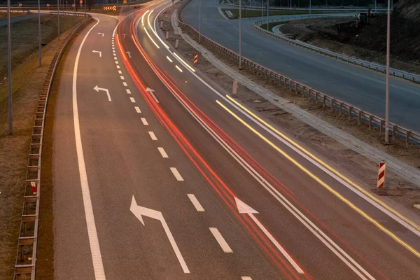 Lights Moving Cars Night Long Exposure — Stock Photo, Image