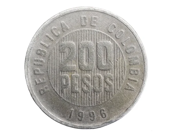 コロンビア白い孤立した背景に200ペソ硬貨 — ストック写真