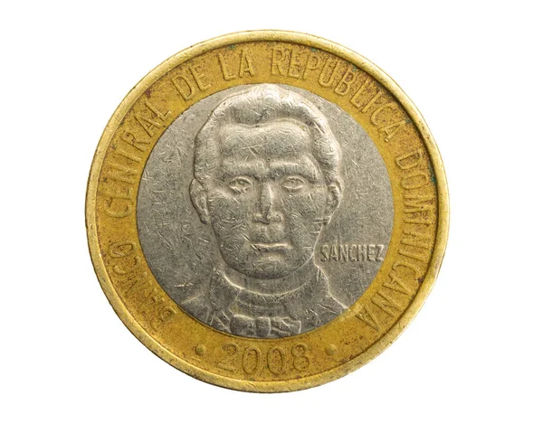 ドミニカ共和国白い孤立した背景に5ペソ硬貨 — ストック写真