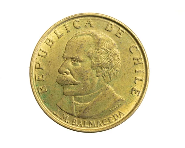 チリ白い孤立した背景に20 Centesimosコイン — ストック写真