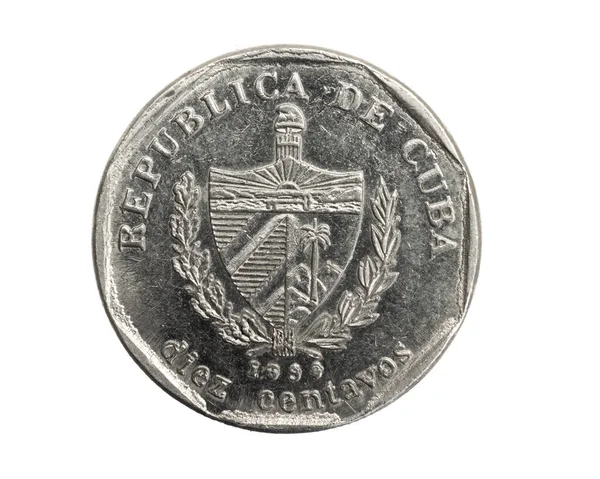 Cuba Moneda Diez Centavos Sobre Fondo Blanco Aislado —  Fotos de Stock