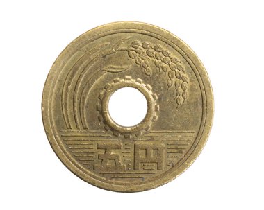 Beyaz izole arkaplanda beş yen Japonya parası
