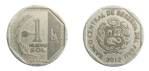 Perú Moneda Sol Sobre Fondo Blanco Aislado —  Fotos de Stock