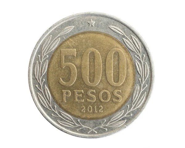 Chile Ötszáz Peso Érme Fehér Elszigetelt Háttérrel — Stock Fotó