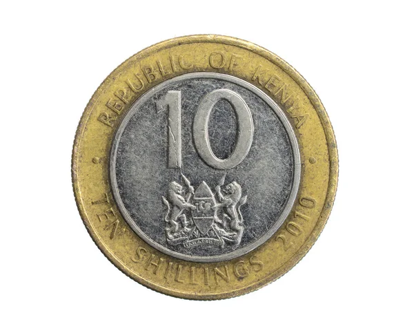 Кенія Монета Десять Шилінгів Білому Ізольованому Тлі — стокове фото