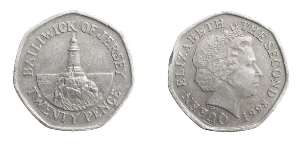 Inghilterra Moneta Venti Penny Sfondo Bianco Isolato — Foto Stock