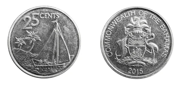 Bahamas Moneda Veinticinco Centavos Sobre Fondo Blanco Aislado —  Fotos de Stock