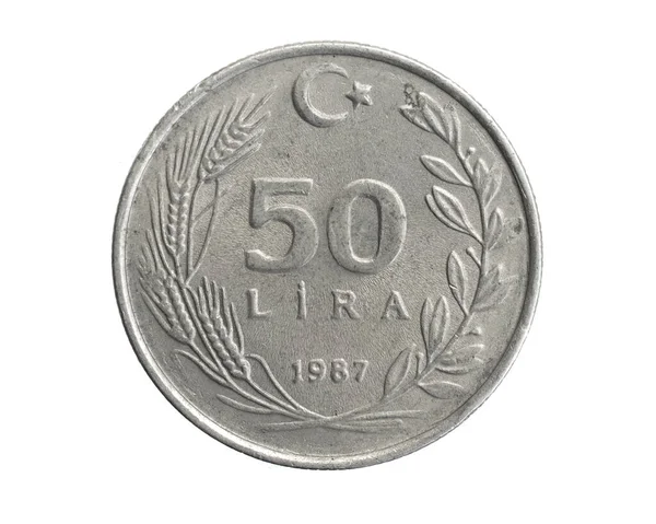 Туреччина Лір Монета Білому Ізольованому Тлі — стокове фото