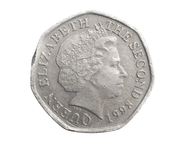 Inglaterra Moneda Veinte Peniques Sobre Fondo Blanco Aislado —  Fotos de Stock