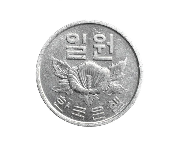 South Korea One Won Coin White Isolated Background — Stock Photo, Image