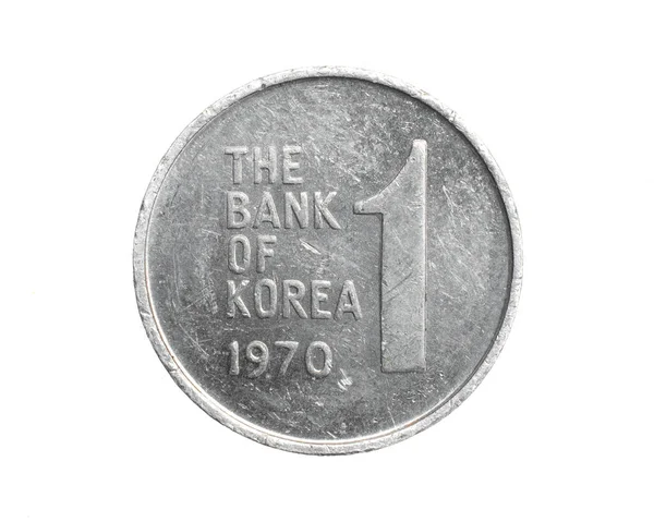 South Korea One Won Coin White Isolated Background — Stock Photo, Image