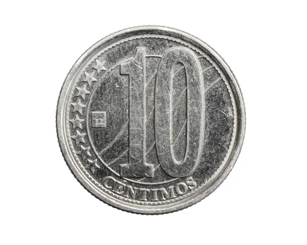 Venezuela Deset Centimos Mince Bílém Izolovaném Pozadí — Stock fotografie