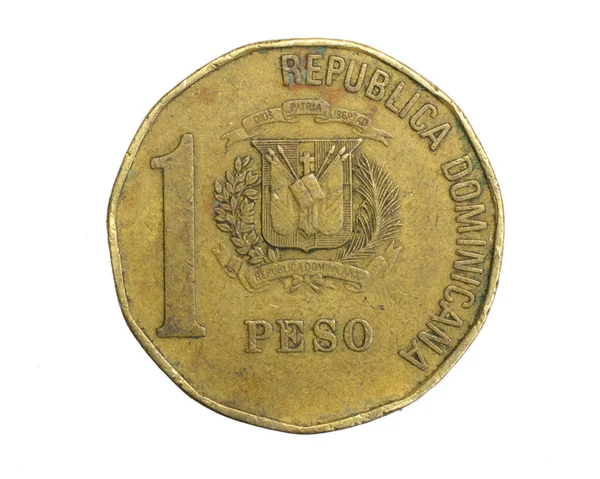 Dominicana One Peso Coin White Isolated Background — Stock Photo, Image