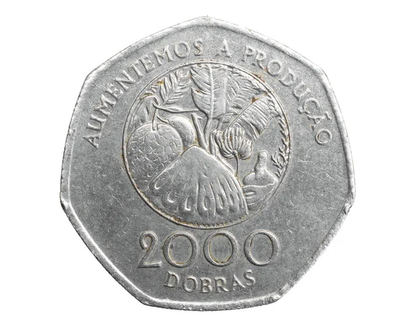 Saint Thomas Island Two Thousand Dobras Coin White Isolated Background — Stock Photo, Image