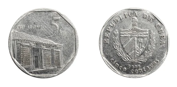 Cuba Moneta Cinque Centavos Sfondo Bianco Isolato — Foto Stock