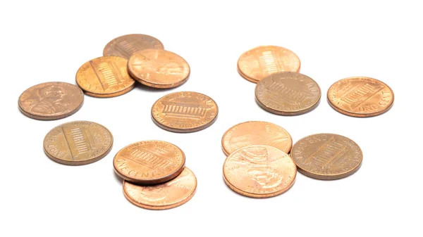 美国1美分硬币 背景为白色孤立的 — 图库照片