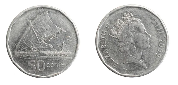 Fiji Moneda Cincuenta Centavos Sobre Fondo Blanco Aislado —  Fotos de Stock