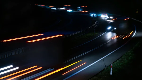 Lights Moving Cars Night Long Exposure — Stock Photo, Image
