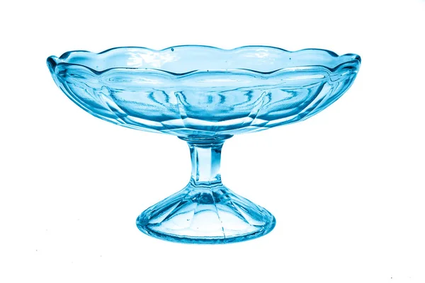 Empty Blue Glass Vase Fruit Sweets Isolated White Background — Stock Photo, Image