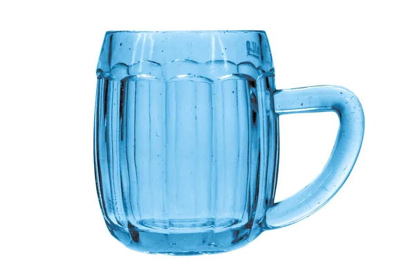 Taza Cerveza Azul Transparente Contra Fondo Blanco Aislado — Foto de Stock