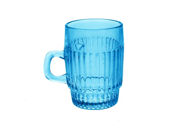 Прозорий Синій Пивний Кухоль Білому Ізольованому Фоні — стокове фото