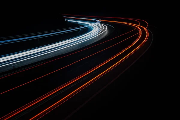 Luces Abstractas Del Coche Rojo Por Noche Larga Exposición — Foto de Stock