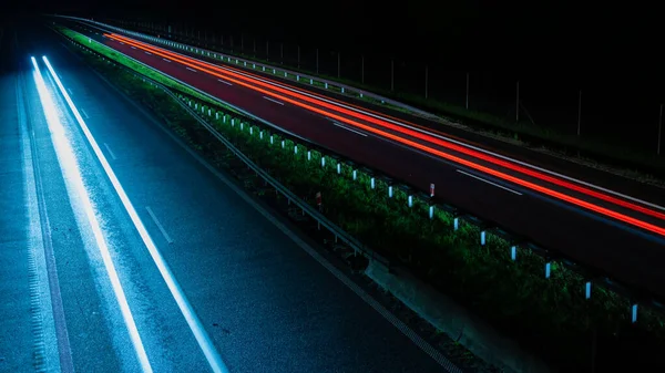 Luces Coches Movimiento Por Noche Larga Exposición — Foto de Stock