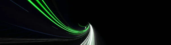 Green Car Lights Night Long Exposure — Stock Photo, Image