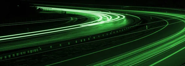 Green Car Lights Night Long Exposure — Stock Photo, Image