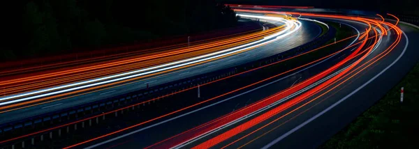 Luces Coches Movimiento Por Noche Larga Exposición —  Fotos de Stock