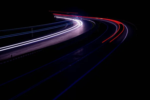 Lights Moving Cars Night Long Exposure — Stock Photo, Image