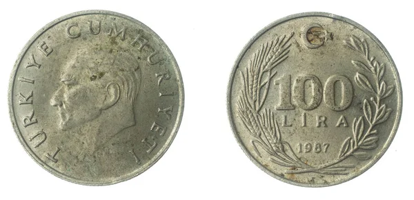 Turkey 100 Lira Coin White Isolated Background — Stock Photo, Image