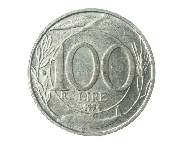 Italien 100 Lire Mynt Vit Isolerad Bakgrund — Stockfoto
