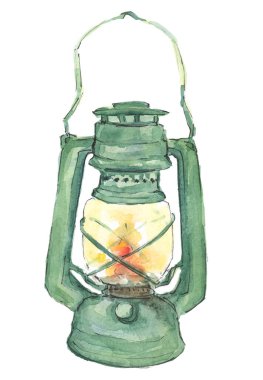 Beyaz zeminde eski yeşil gaz lambası