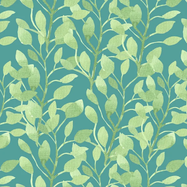 Endlose Muster Mit Blättern Auf Grünem Hintergrund — Stockfoto