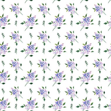 Suluboya çiçekli desen beyaz arkaplanda leylak