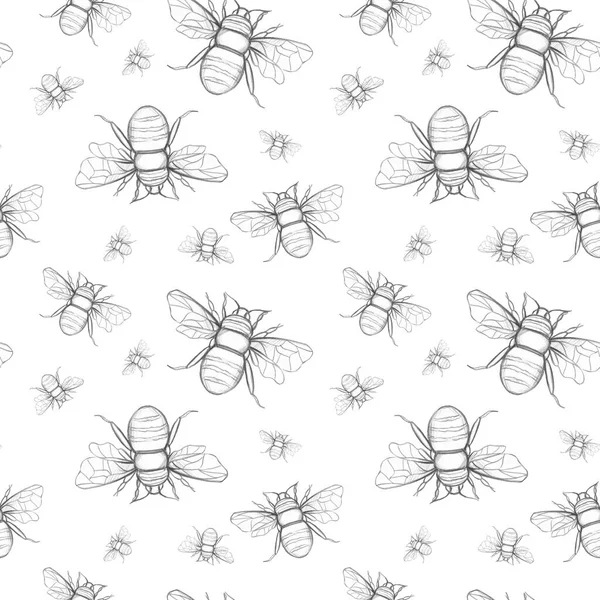Eindeloos Patroon Van Bijen Witte Achtergrond — Stockfoto