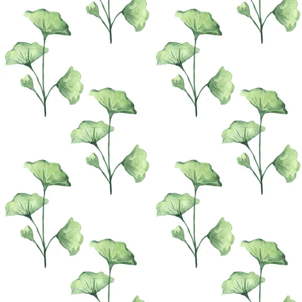 Endlose Muster Von Grünen Blättern Aquarell — Stockfoto