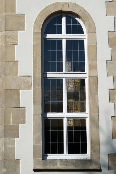 High Romanesque Church Window Two Winged White Wooden Window Three — Stock Photo, Image