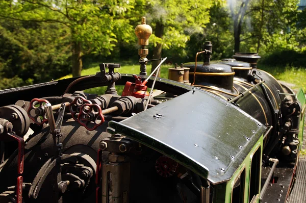 Bir tarihi buharlı tren şoför kabini. — Stok fotoğraf