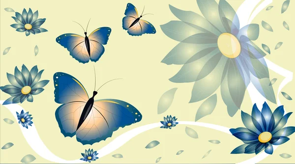 蝶と花のベクトルの背景 — ストックベクタ
