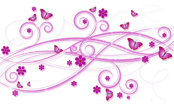 Tło z swirls, kwiaty i motyle — Wektor stockowy