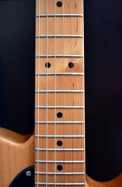Fondo Guitarra Eléctrica Diapasón Arce Cuerdas Primer Plano — Foto de Stock
