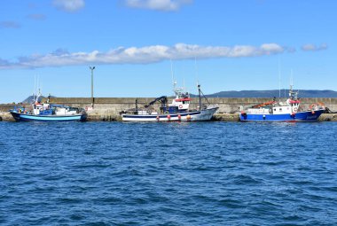 Portosin, Spain. June 30, 2020. Harbor and galician fishing vessels at famous Rias Baixas in Galicia Region.