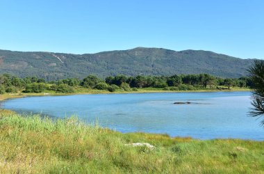 Famous Carnota Beach or Playa de Carnota, the largest galician beach at famous Rias Baixas region. Coruna Province, Galicia, Spain.